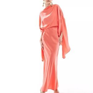 ASOS Design Satin Overlay Detail Maxi Dress Coral Size‎ 8 NWT